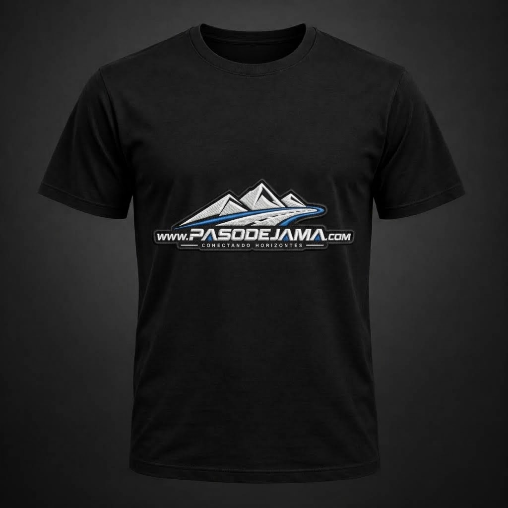 Remera negra con el logotipo completo de PASODEJAMA.COM