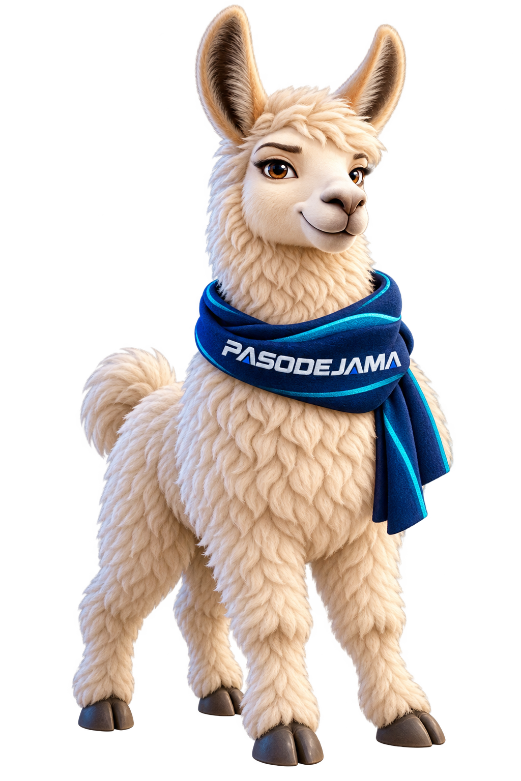 Mascota llama de Paso de Jama de cuerpo completo con bufanda PASODEJAMA